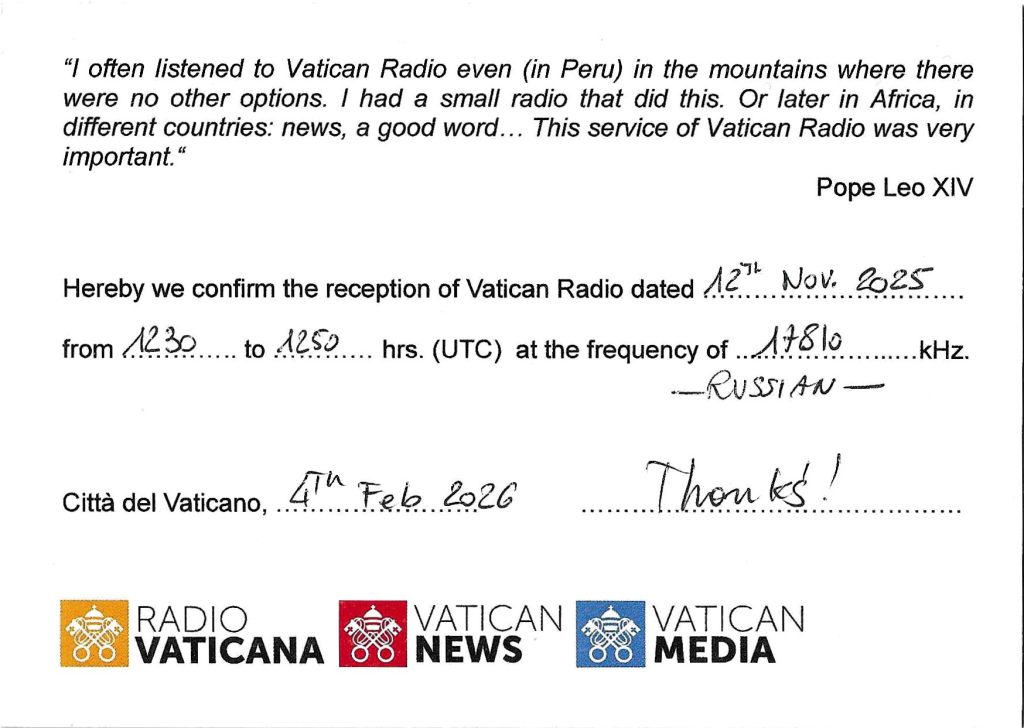 QSL分享:Radio Vaticana